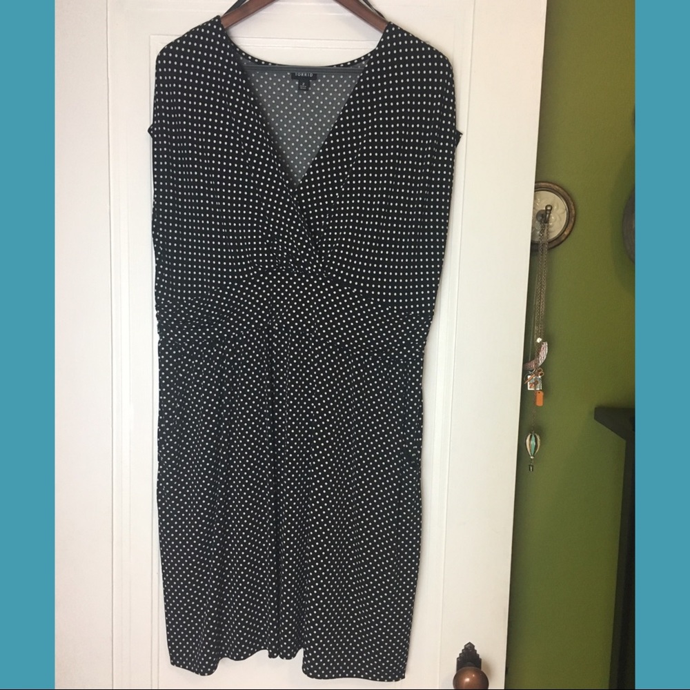 Torrid Black & White Polka Dot Surplice Dress - 2X